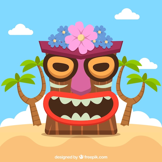 Vecteur gratuit masque tiki souriant avec couronne florale