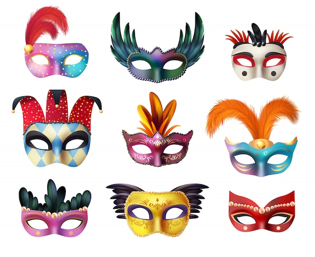 Masquerade Carnival Face Masks Set Réaliste