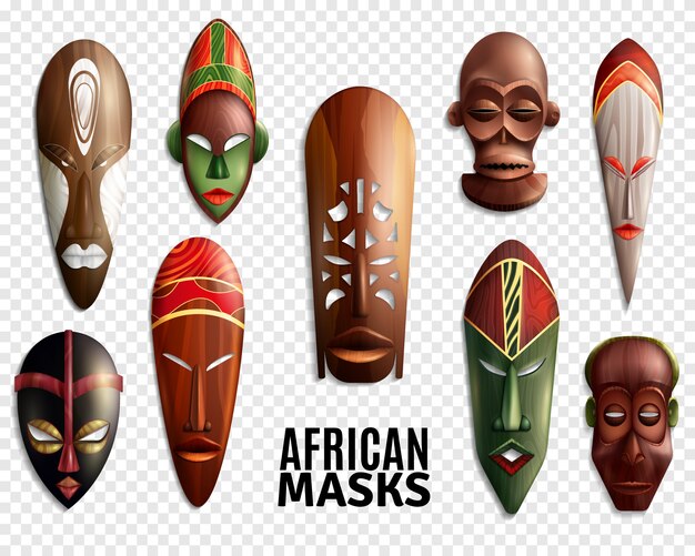 Masques africains Transparent Icon Set