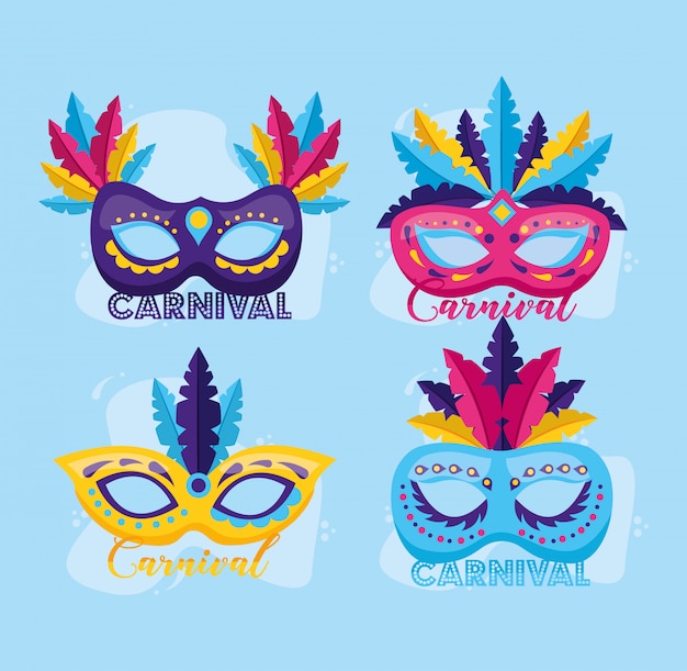 Vecteur gratuit masques avec carnaval de plumes