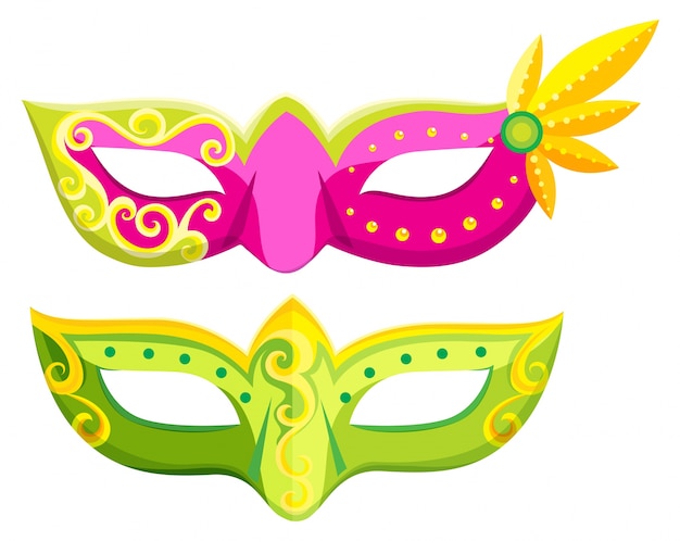 Vecteur gratuit masques de fête en couleurs roses et vertes