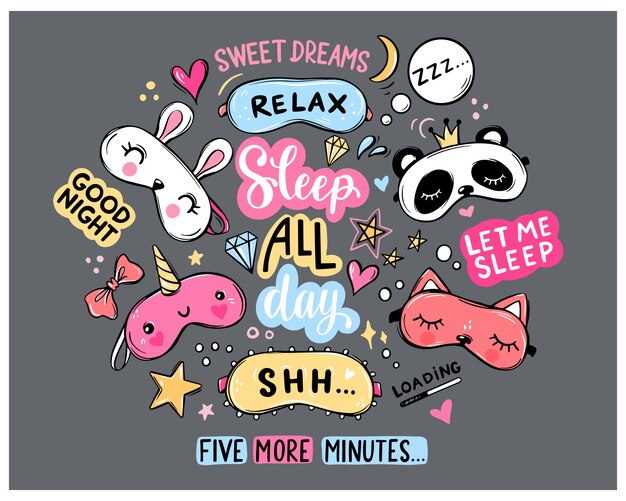 Masques De Sommeil Et Ensemble De Citations Lettrage De Phrases Bonne Nuit Fais De Beaux Reves Dors Toute La Journee Bandeau Sur Les Yeux Classique Et En Forme D Animal Licorne Chat
