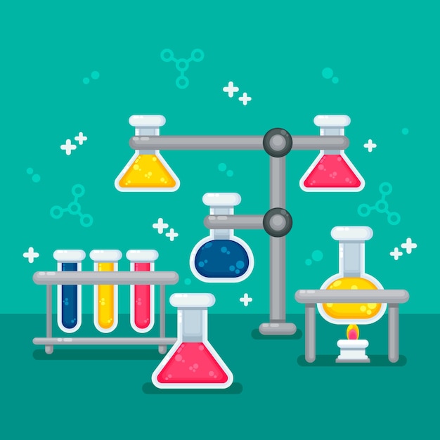 Vecteur gratuit matériel de papeterie de laboratoire scientifique de conception plate