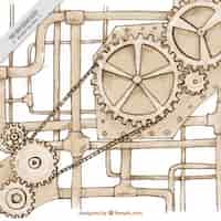 Vecteur gratuit mécanisme croquis de style steampunk