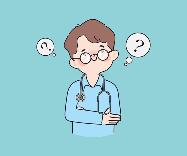 Médecin dessiné à la main répondre aux questions clipart geste personnage