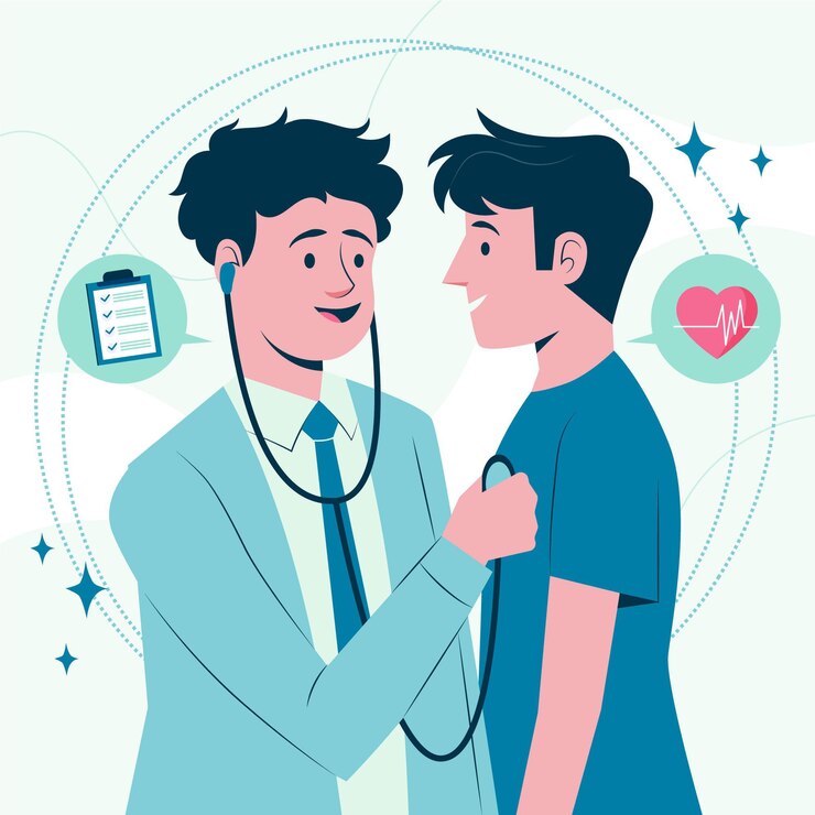 Vecteur gratuit médecin examinant un patient à la clinique illustré