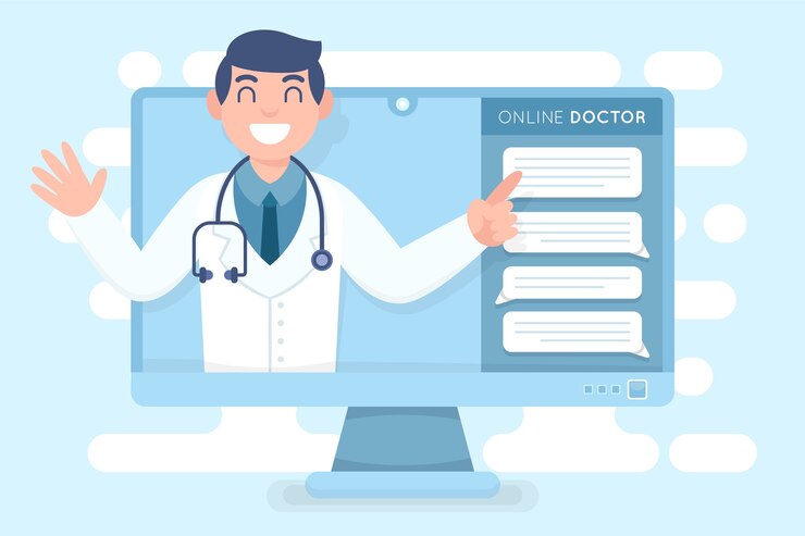 Vecteur gratuit médecin en ligne sur ordinateur