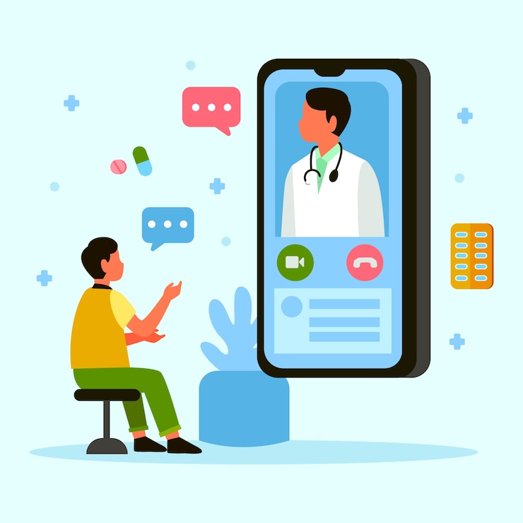 Vecteur gratuit médecin en ligne parlant au patient