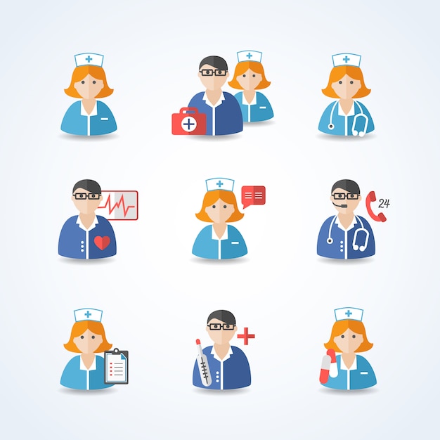 Vecteur gratuit médecins et infirmières en médecine set d'avatar