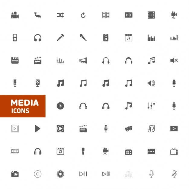 Média Multimedia Icon Set Vector Illustration Vecteur gratuit