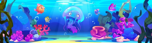 Vecteur gratuit méduse sous-marine avec une illustration d'algues