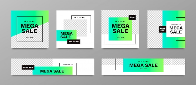 Vecteur gratuit mega vente bannière collection définie avec des couleurs vibrantes