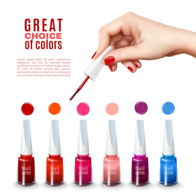 Vecteur gratuit meilleure affiche réaliste de couleurs de vernis à ongles