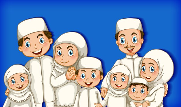 Membre de la famille musulmane sur le personnage de dessin animé