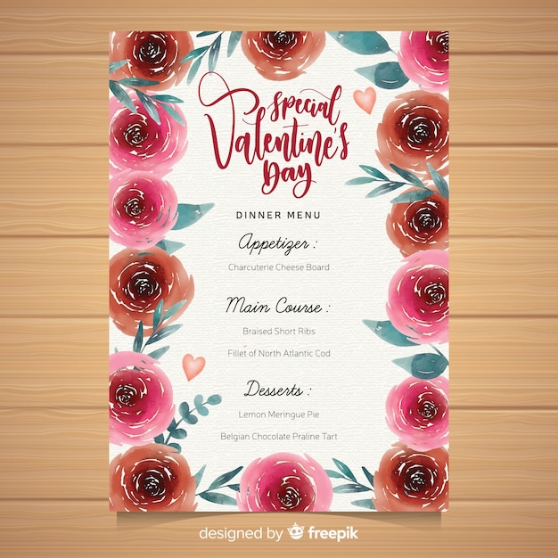 Menu Aquarelle De Saint Valentin