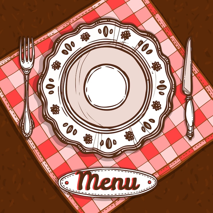 Vecteur gratuit menu avec assiette en porcelaine