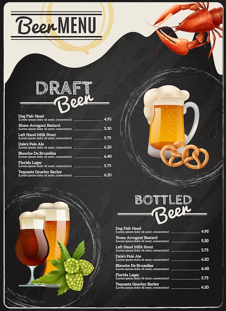 Vecteur gratuit menu de bière tableau