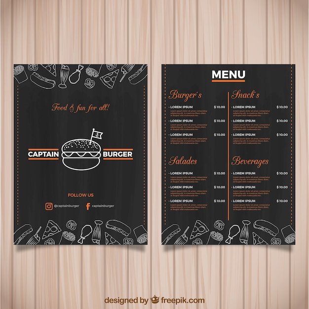 Vecteur gratuit menu burger foncé