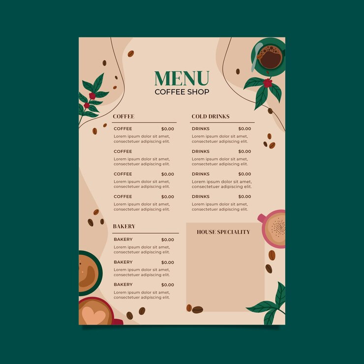 Vecteur gratuit menu de café design plat
