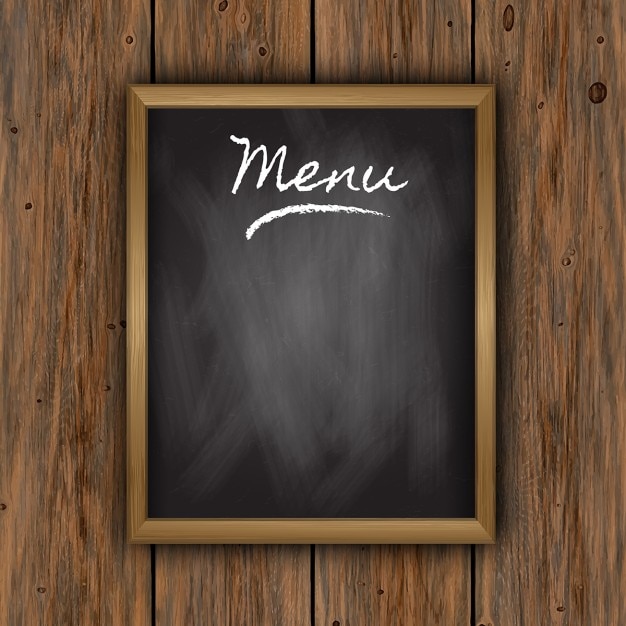 Vecteur gratuit menu chalkboard sur fond de bois