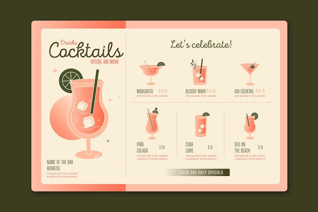 Vecteur gratuit menu cocktail