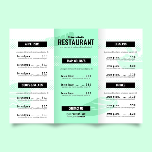 Vecteur gratuit menu coloré de restaurant de modèle