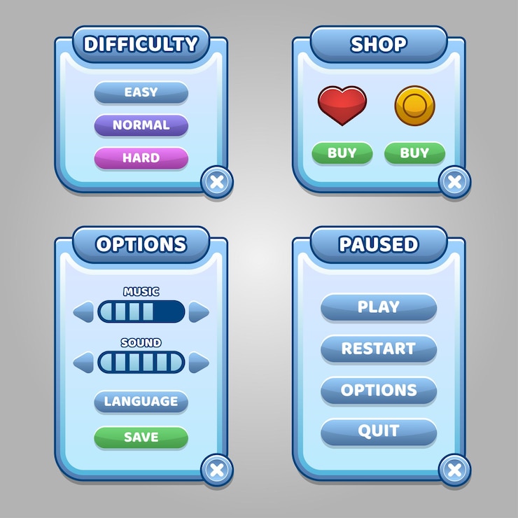 Vecteur gratuit menu complet de l'interface utilisateur graphique gui.