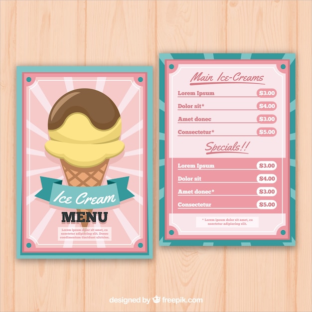 Menu De Crème Glacée Au Style Vintage