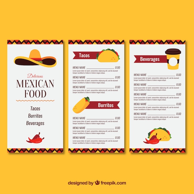 Menu De La Cuisine Mexicaine Avec Trois Pages