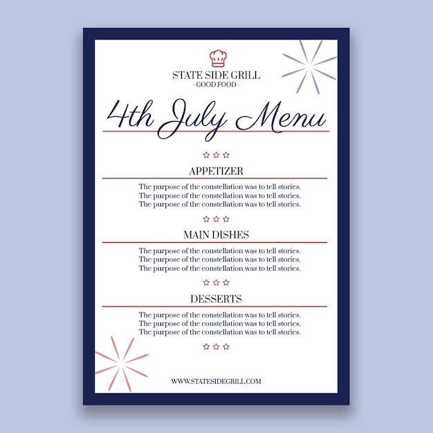 Menu Du 4 Juillet Au Grill élégant Aux états-unis Duotone