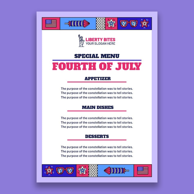 Vecteur gratuit menu du 4 juillet dessiné à la main rétro