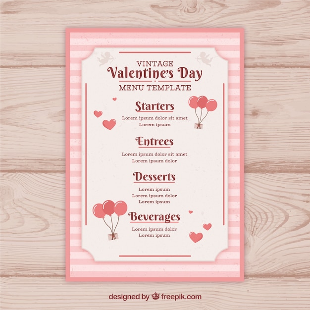 Vecteur gratuit menu du jour de la saint-valentin