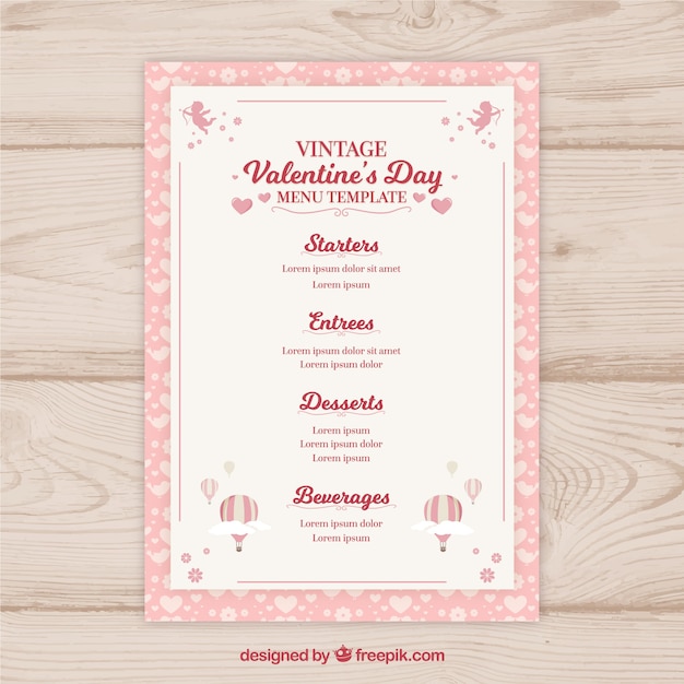 Vecteur gratuit menu du jour de la saint-valentin