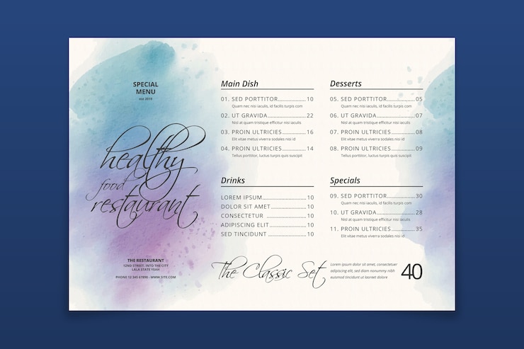 Vecteur gratuit menu du restaurant design aquarelle