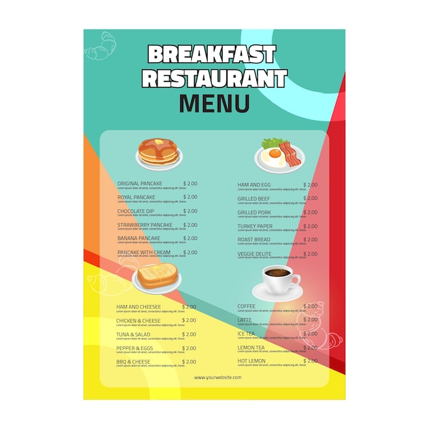 Menu du restaurant du petit déjeuner