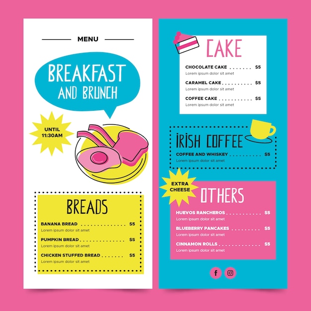 Menu du restaurant petit-déjeuner et brunch