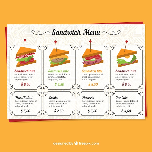 Menu Du Restaurant, Sandwich