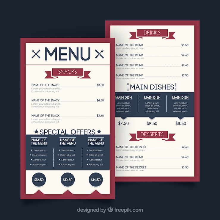 Vecteur gratuit menu du restaurant, style classique