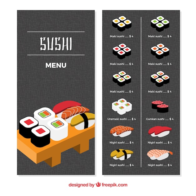 Vecteur gratuit menu du restaurant, sushi