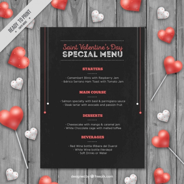 Menu élégant Spéciale Valentine