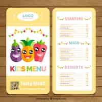 Vecteur gratuit menu enfant avec de beaux légumes et de fruits