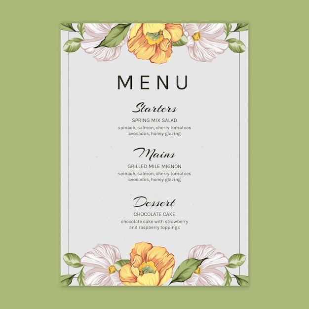 Vecteur gratuit menu floral pour mariage