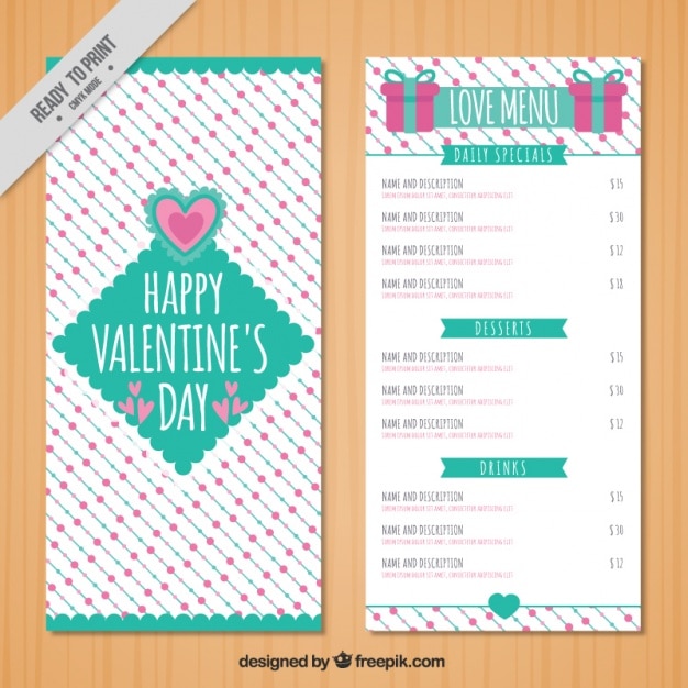 Menu Great Valentine Jour Dans Des Couleurs Pastel