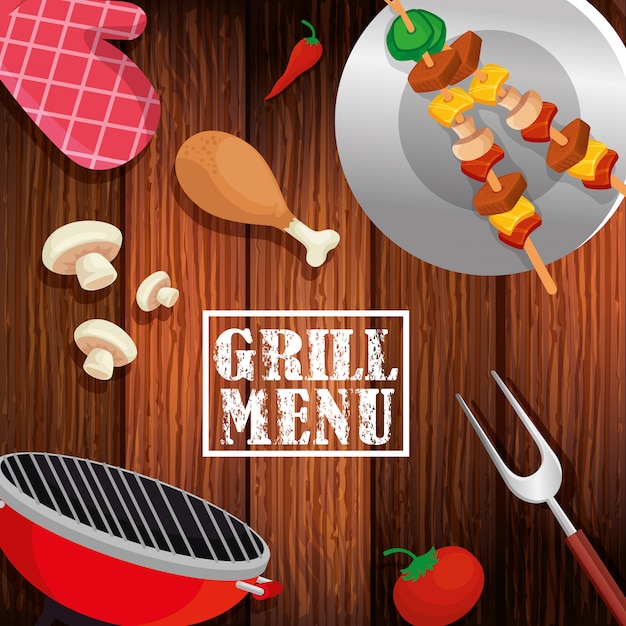 Menu Grill Avec Une Cuisine Délicieuse Sur Fond De Bois