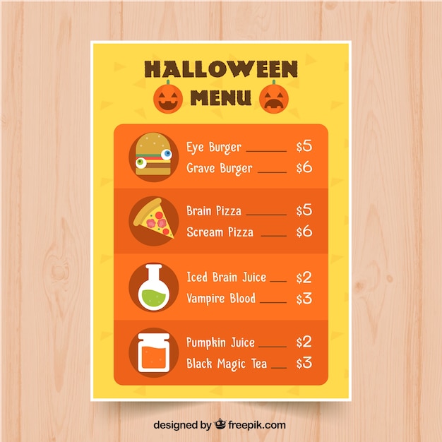 Vecteur gratuit menu halloween en design plat