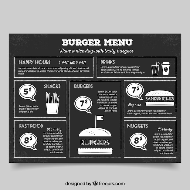 Menu Hamburger Vintage Sur Un Tableau Noir