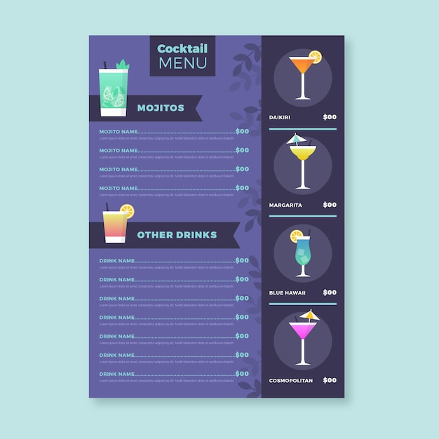Menu d'illustration de cocktail