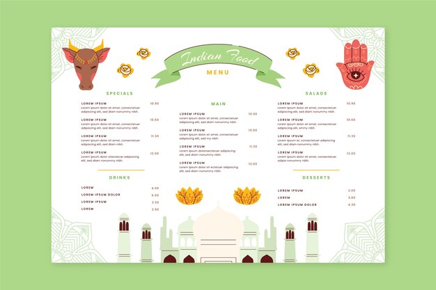 Vecteur gratuit menu indien design plat dessiné à la main