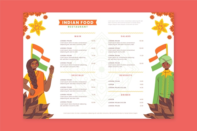 Vecteur gratuit menu indien design plat dessiné à la main