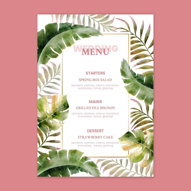 Vecteur gratuit menu de mariage floral